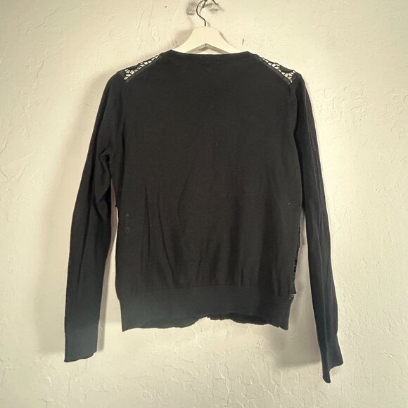 Ted Baker Womens Black Eyelet Cardigan Sweater Size 2 Button Front Lightweight - Picture 2 of 10